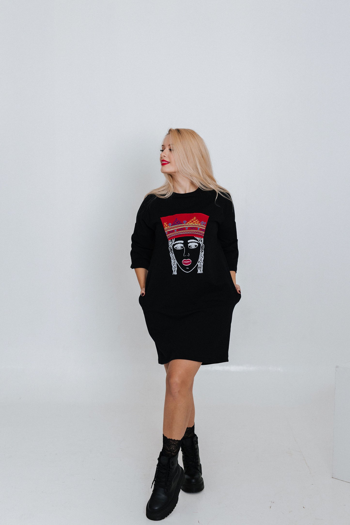 Black oversized dress with embroidered design