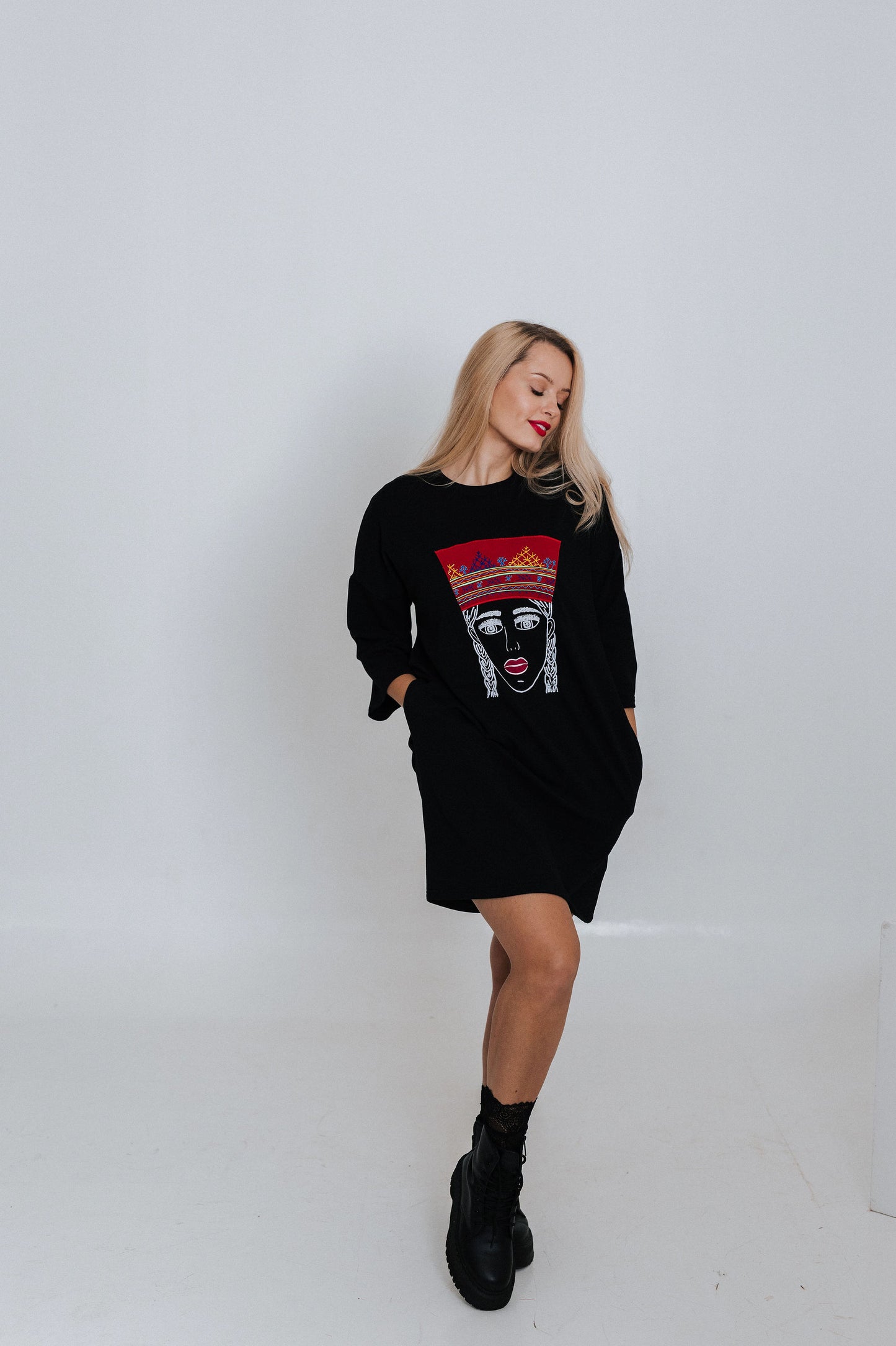 Black oversized dress with embroidered design