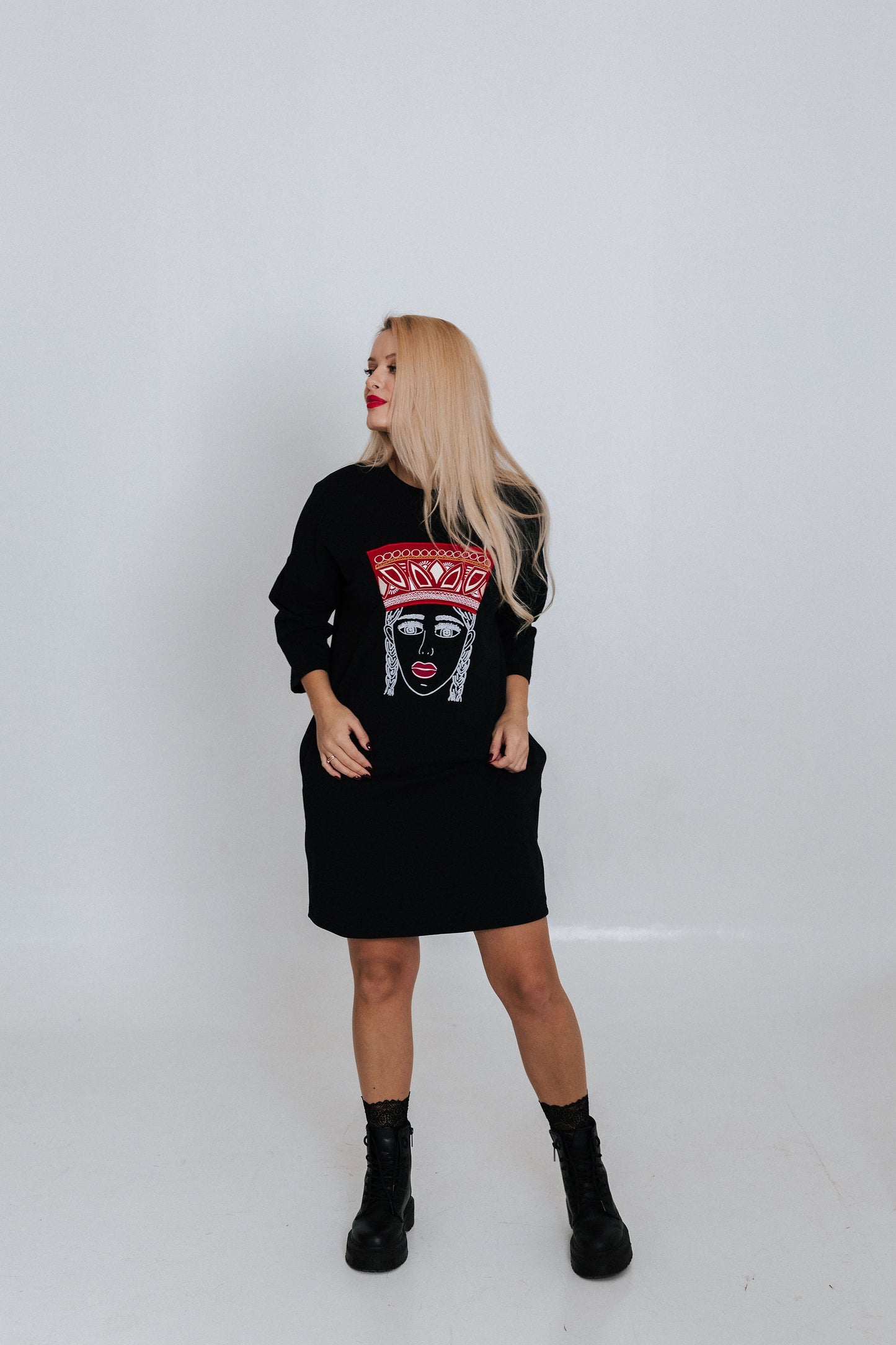 Black oversized dress with embroidered design