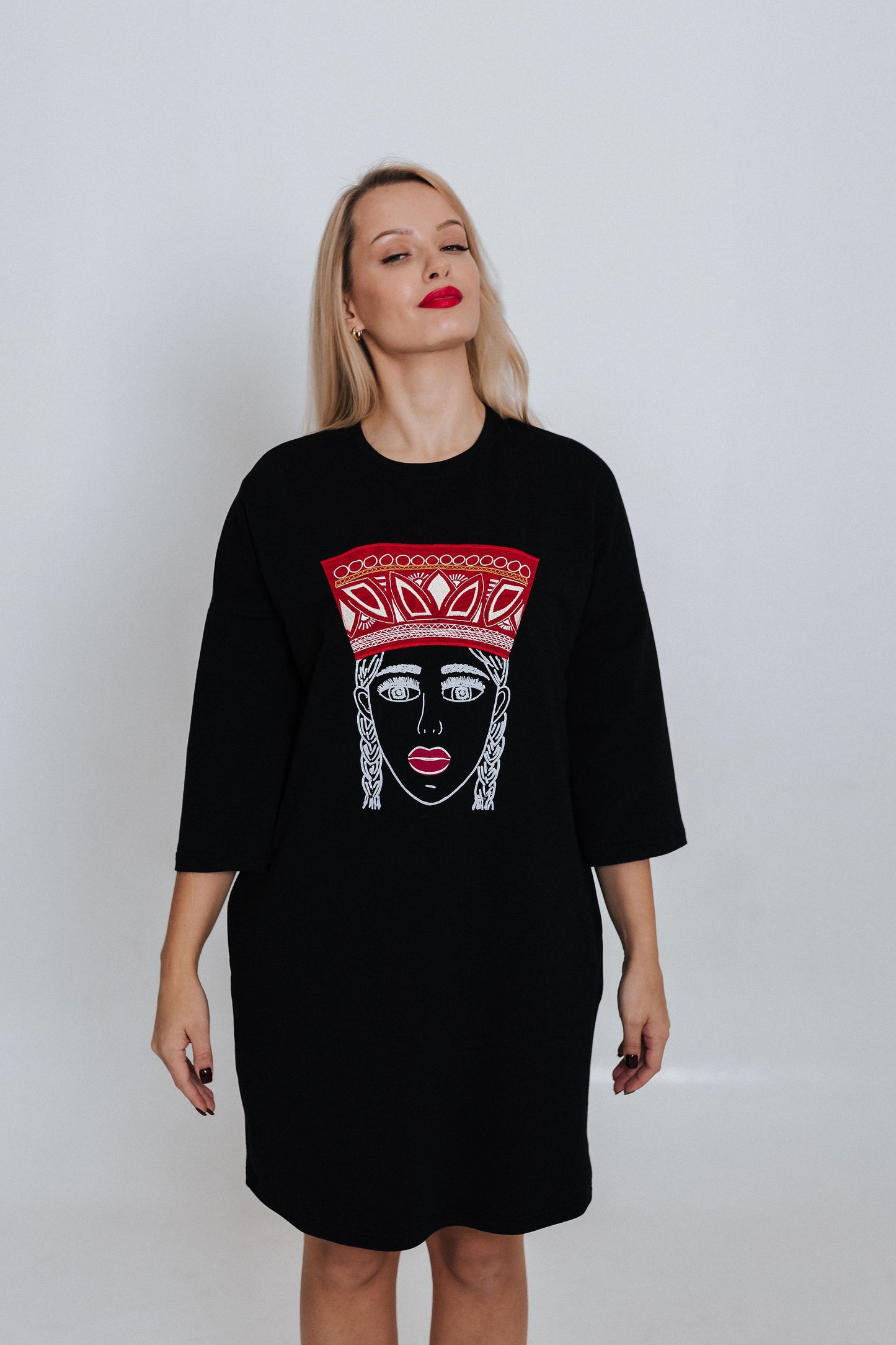 Black oversized dress with embroidered design