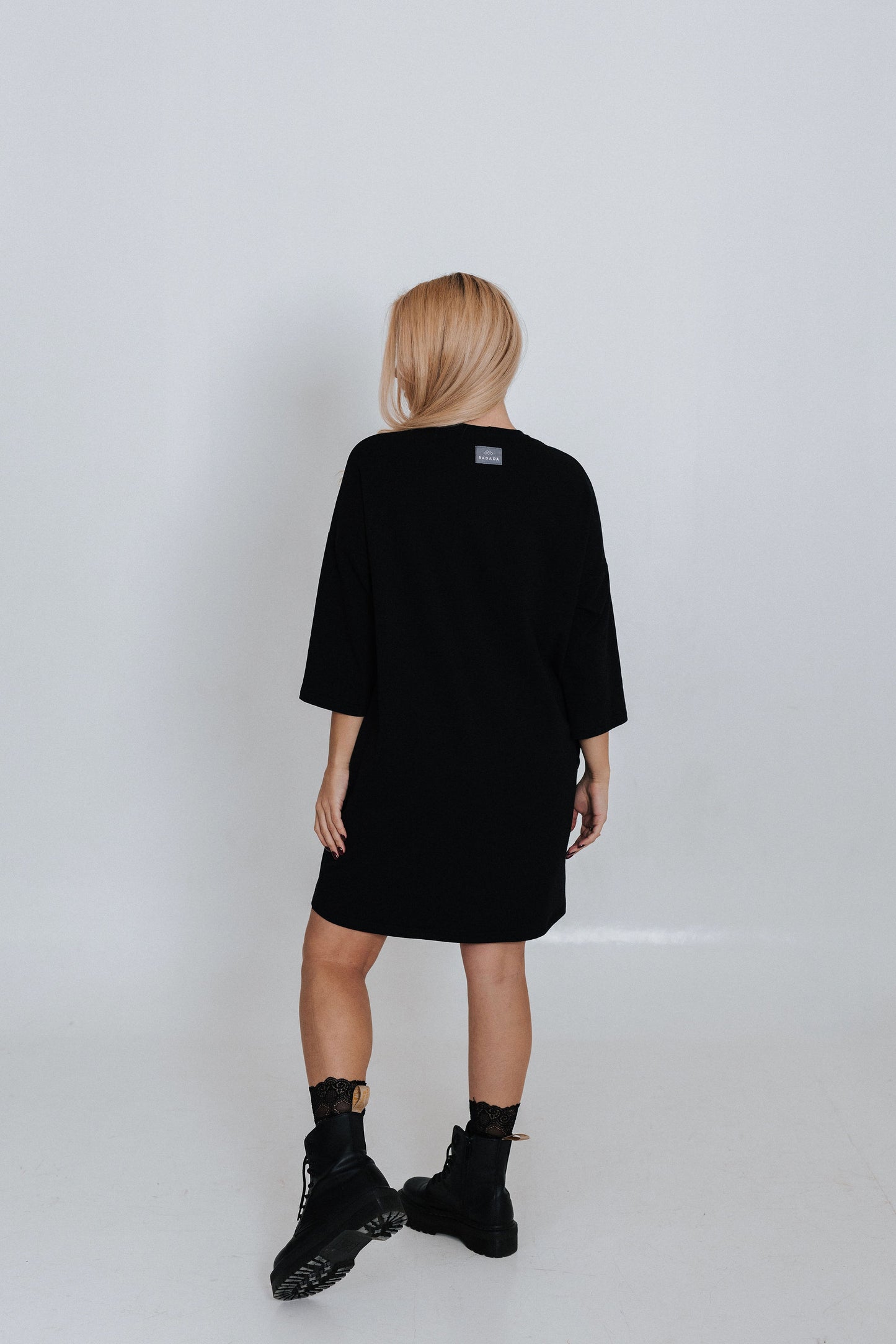 Black oversized dress with embroidered design