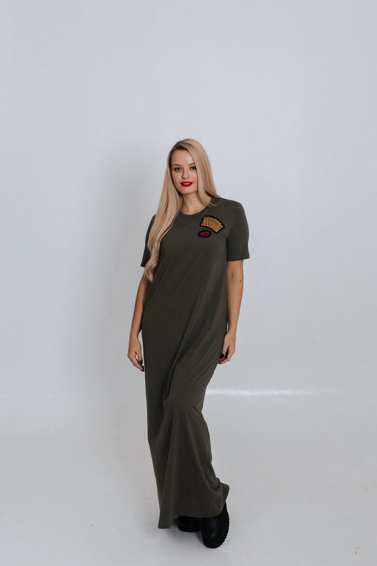 MAXI DRESS WITH CROWN AND RED LIPS